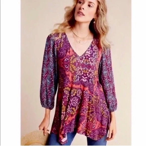 Anthropology Maeve Printed Top Sz 2X - Picture 3 of 6